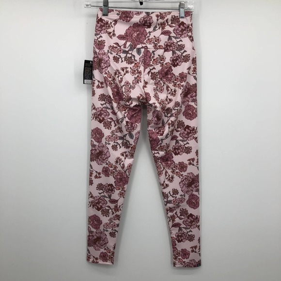 New Onzie Pink Floral Leggings Womens Small Medium High Rise Blush - Picture 3 of 7